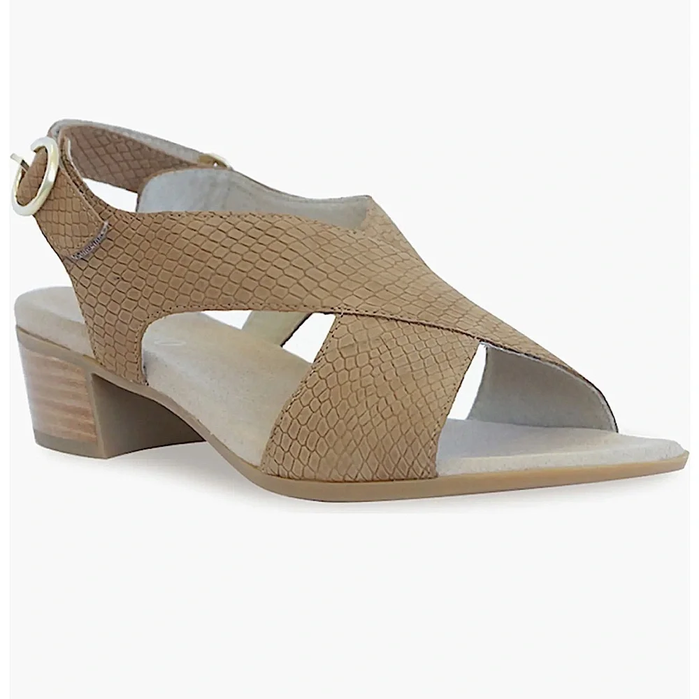 Munro Jenny Sandal Block Heel Square Toe Tan Lizard Nubuck Suede Like New